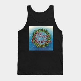 Merry Christmas - vintage holly wreath and greeting Tank Top